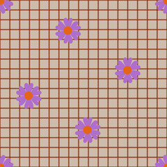 Purple Daisy Plaid Retro Fabric Pattern
