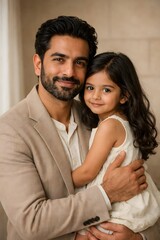Fototapeta premium Portrait Indian family father carrying daughter