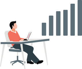 Fototapeta premium The boy is looking economic graph arrow up business working