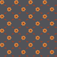 Geometric Folk Floral Daisy Charcoal Pattern
