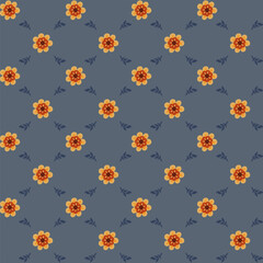 Whimsical Denim Blue Folk Daisy Pattern