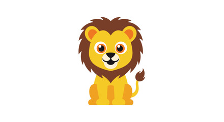 Adorable cartoon lion with fluffy mane sitting happily. © Ira Project