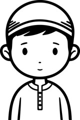 Obraz premium Smiling boy wearing traditional Muslim clothing and kufi cap