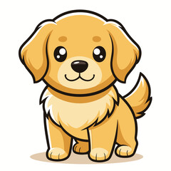 Fototapeta premium Cute Cartoon Golden Retriever Dog Standing Isolated on White Background