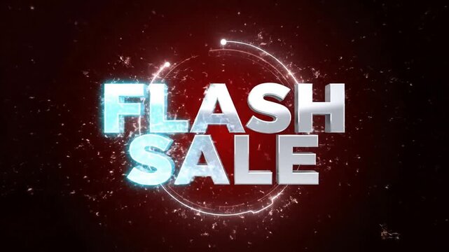 Dynamic graphic displaying 'FLASH SALE' in glowing blue and metallic silver text against a dark red, energetic background with light effects.