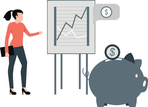 The girl is pointing business profit on boad.