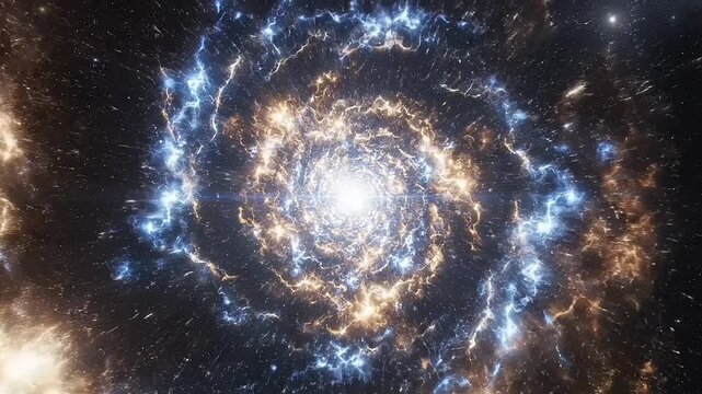 Vibrant spiral galaxy with luminous core and swirling nebula clouds in deep space