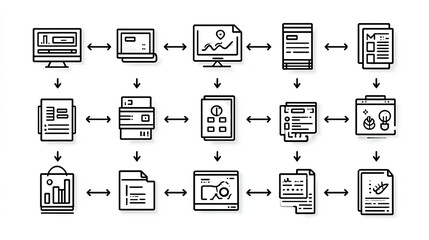 Fototapeta premium Vector Icon and Flowchart Set Designing the 