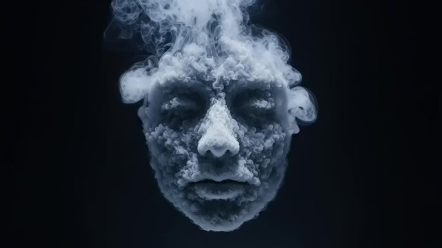 Mysterious Smoky Face Portrait Closeup.