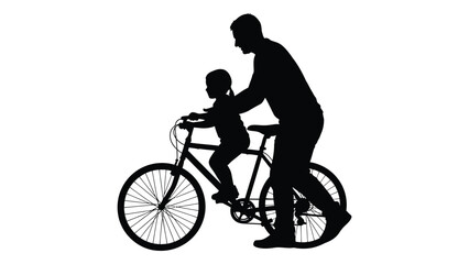 Naklejka premium A man helps a child learn to ride a bike isolated on white background, Vector
