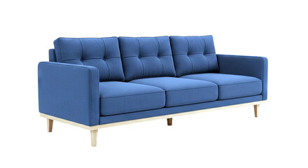 Tufted Blue Sofa with Wooden Legs