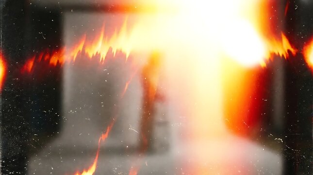Intense Overexposed Yellow and Red Film Burn Explosion Effect with Heavy Vintage Grain