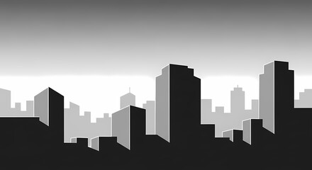 Obraz premium Monochrome silhouette of a modern city skyline with various skyscrapers and buildings.