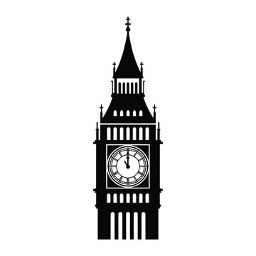 A striking black silhouette of the iconic big ben clock tower
