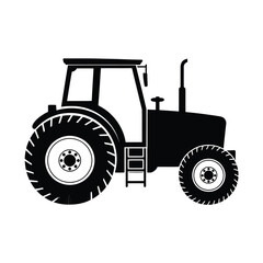 Obraz premium Black silhouette of a classic farm tractor with large rear tires