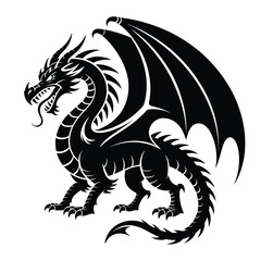 Obraz premium Black silhouette of a dragon with outstretched wings and powerful claws