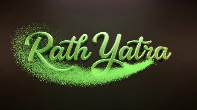Glowing green rath yatra festival text animation on dark background 4K HD high quality video.
