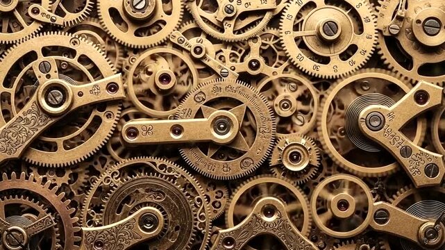 Intricate Clockwork Mechanism Gears Rotating Seamlessly.