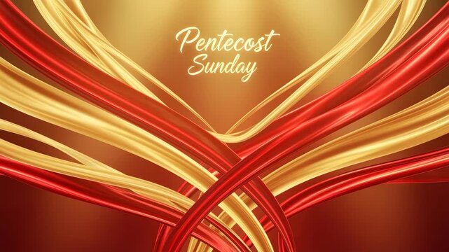 Golden and red dynamic ribbons forming infinity loop with pentecost sunday text 4K HD high quality video.
