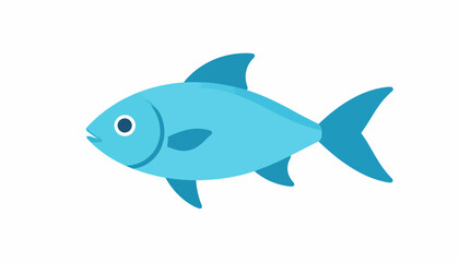 Fototapeta premium Simple blue cartoon fish illustration swimming sideways on a white background.