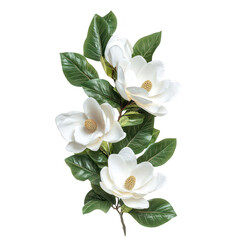 White magnolia flowers with green leaves on stem isolated on transparent background transparent background