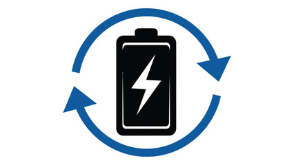 A battery icon with a circular arrow symbolizing recycling isolated on white background, Vector