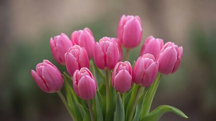 Fototapeta premium Beautiful pink tulips bouquet close up
