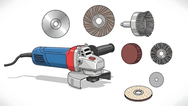 Angle Grinder with Various Attachments and Discs.