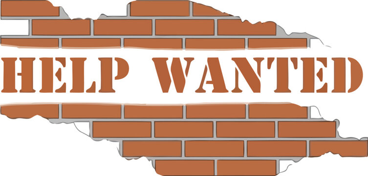 Help Wanted Sign on Brick Wall Background for Job Recruitment and Hiring Advertisement