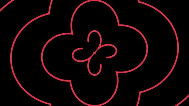 Abstract geometric pattern with a red clover-like shape on a black background