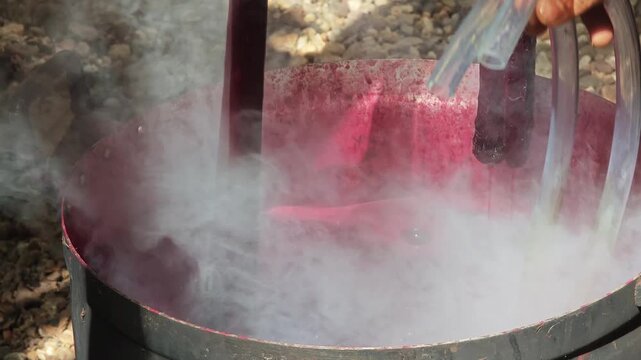 Dying fabric with lac, natural color.