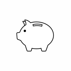 Obraz premium Minimalist black outline illustration of a piggy bank icon isolated on white background, ideal for financial planning infographics, personal savings marketing and banking application interface design