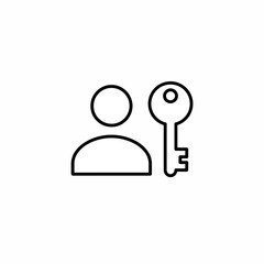 Minimalist line icon of a security officer avatar standing next to a digital key on white background, ideal for account authentication, login security and corporate identity branding