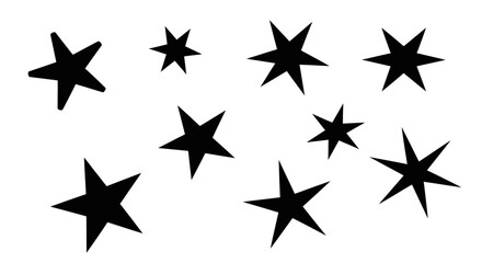Fototapeta premium A collection of diverse black five pointed stars scattered across a void on transparent background silhouette high quality professional detailed