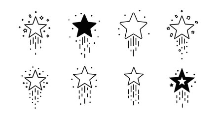 A collection of four shooting star designs in varying styles all presented on transparent background silhouette high quality professional © Md
