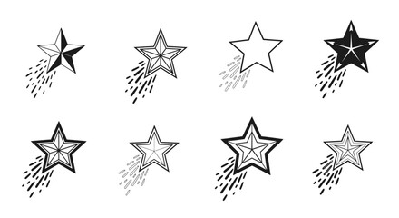 A collection of four shooting stars with trails varying in detail presented as a striking silhouette on transparent background © Md