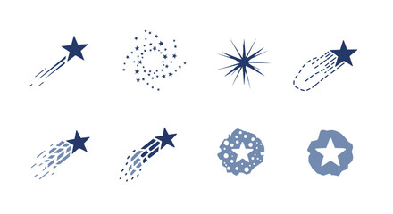 A collection of dark blue shooting stars and sparkling starbursts ideal for design work on transparent background silhouette © Md