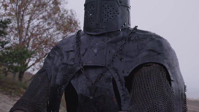 A knight surrounded by nature, possibly in a forest or meadow. This could be a moment of rest or reflection.