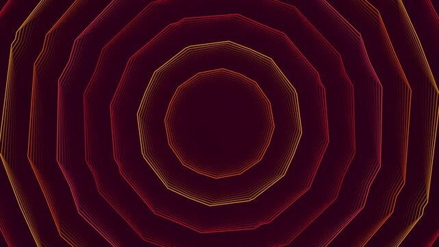 Abstract circular ripple pattern of concentric octagons in gradient shades of red and orange