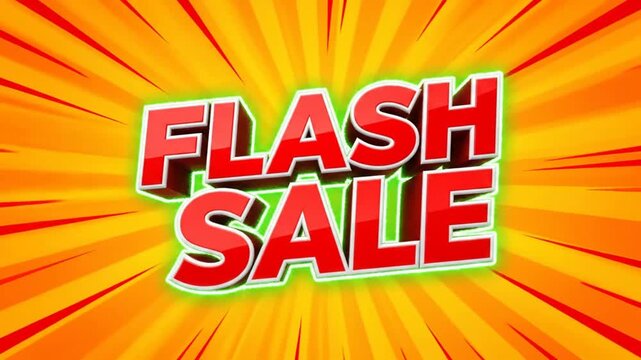 A vibrant graphic featuring "FLASH SALE" in bold 3D letters on a dynamic orange and yellow radial background, perfect for promotions.