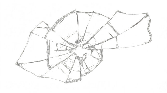 realistic illustration of a broken glass surface with sharp, jagged cracks emanating from a central impact point on a transparent background.