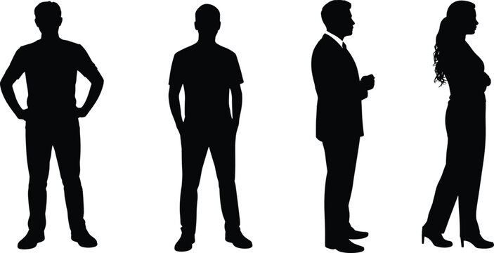 Diverse standing people silhouettes collection set, professional corporate business man and casual figures in various poses