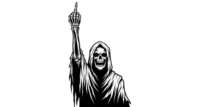 Grim Reaper Skeleton Figure Giving Middle Finger Gesture