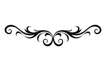 Black symmetrical decorative swirls and curls ornate on white background