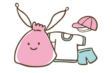 にっこり笑った巾着袋と体操着セットのイラスト