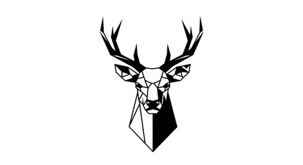 Geometric deer head illustration with antlers and abstract shapes from a front view