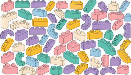 Fototapeta premium Colorful Lego blocks in various shapes and sizes