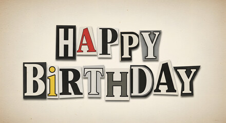 Colorful paper letters spelling out a happy birthday message