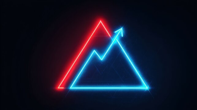 A striking, minimalist neon graphic of a mountain and an upward trending line, symbolizing growth and progress, set against a dark background.Created with Generative AI, not depicting real subjects.