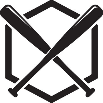 Baseball bats and home plate icon in black color